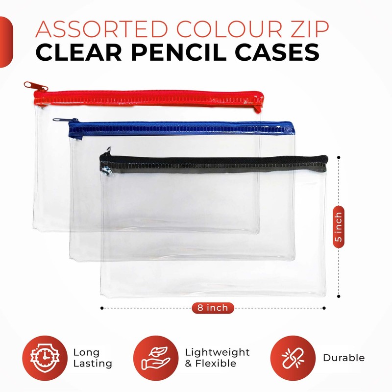 Janrax 8x5 inch Yellow Zip Clear Exam Pencil Case