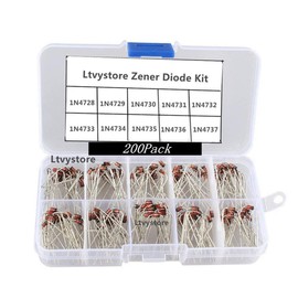 Zener Diodes Kit, 1W Power Diode Assorted Assortment Box Kit Set (3.3V/3.6V/3.9V/4.3V/4.7V/5.1V/5.6V/6.2V/6.8V/7.5V), Range 1N4728~1N4737,Pack of 200, By Ltvystore