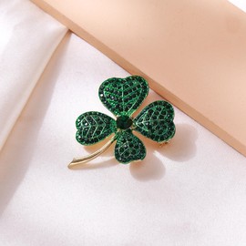 EVER FAITH St. Patrick's Day Four Leaf Clover Brooch, Rhinestone Crystal Good Luck Love Heart Enamel Green Crystal Brooch Pin Irish Holiday Jewellery Gift for Women