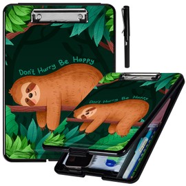 Clipboard with Storage,Plastic Storage Clipboard with Low Profile Clip,Nursing Clipboards with Storage with Pen Holder,for School,Office Supplies,Women, Man,with a Pencil,Cute Sloth Green