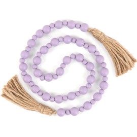 Yagoo Wood Bead Garland with Tassels, Rustic Farmhouse Decor Prayer Beads Boho Tassel Garland for Home Decor (Purple)