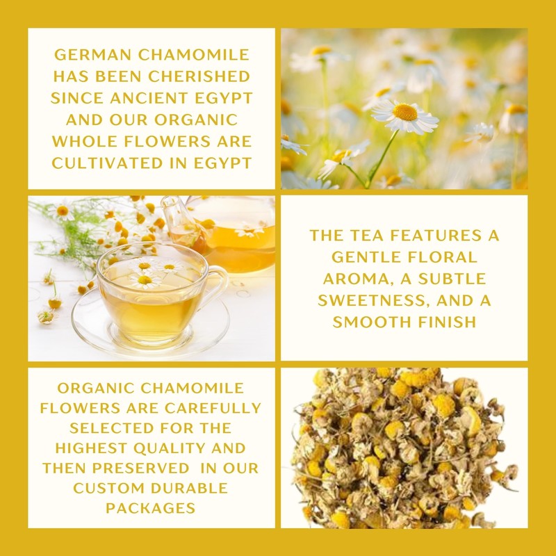 Organic Chamomile Tea, 250g Loose Whole Flowers, Premium Quality Egyptian