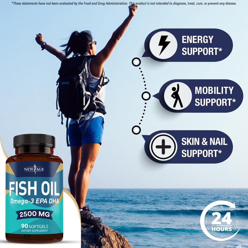 NEW AGE Omega 3 Fish Oil 2500mg Supplement Non GMO