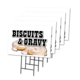 Biscuits & Gravy 5 Pack of 12" x 16" Yard Sign & Stake | Advertise Your Business | Stake Included Image On Both Sides | Made in The USA