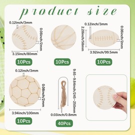 SOFPLATE 40 Set 4 Styles Wood Sports Cutouts Unfinished Wood Crafts Football 40Pcs Ball Slices 40Pcs Twines Baseball Basketball Wooden Hanging Ornaments for DIY Project Sport Themed Party Decorations