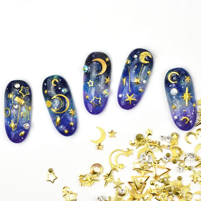 MEILINDS Gold Nail Studs Gems Sparkle Rhinestones Metal Rivets Charms