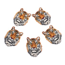Tiger Head Patch ' Costume Hats Clothing Clothes Outfits 5pcs Animal Head Embroidery Appliques Iron on Vintage Patches DIY Repair Patches Clothing Repair Materials