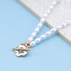 TseenYi Pearl Necklace Choker Necklace Boho Pearl Necklace Pearl Necklace Gold Flower Pendant Ot Necklace Pearl Necklace Clavicle Jewellery for Women and Girls