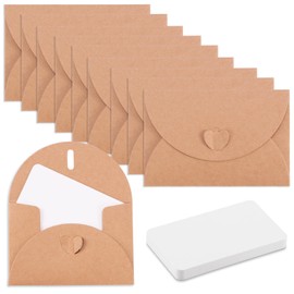 25 PCS Kraft Paper Envelopes,Blank Cards,Mini Kraft Envelopes with Heart Paper Clasp for Thank You Cards, Invitation, Birthday