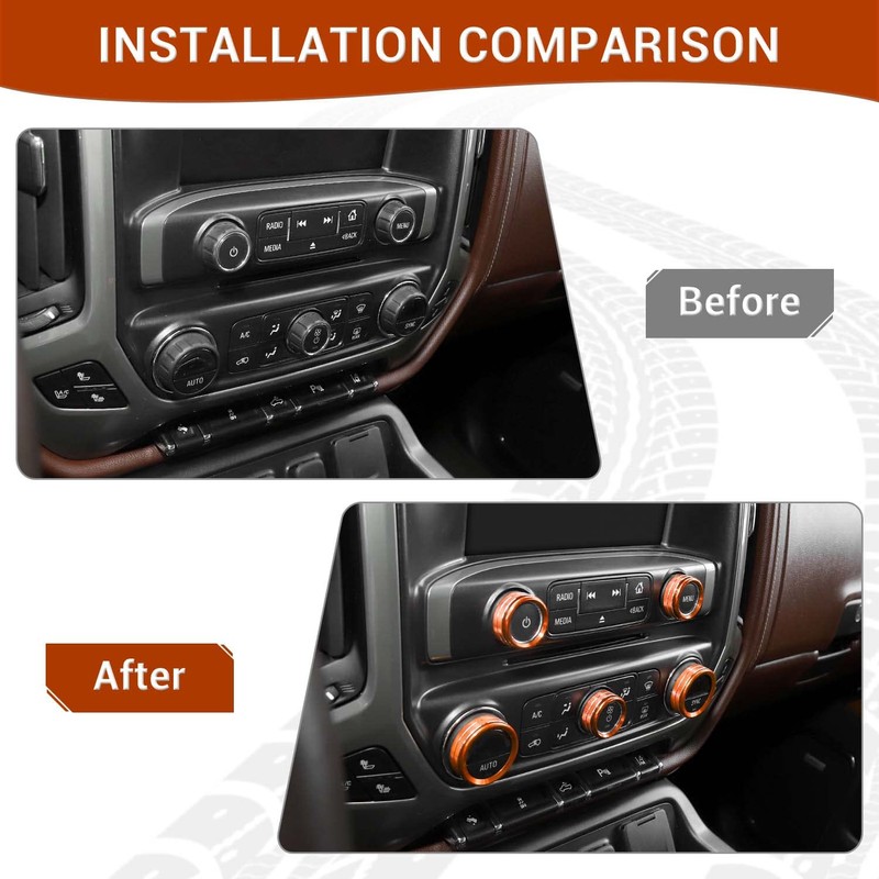 PDKLIN for Silverado Center Console Knob Cover Trim Ring Orange
