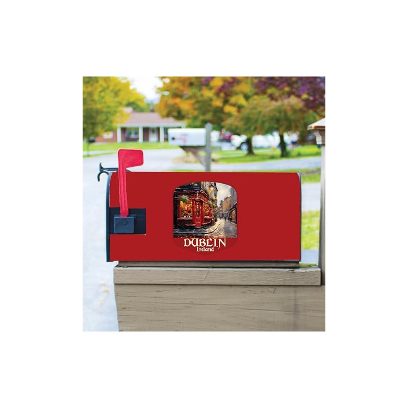 Dublin Ireland Red Pub Design Souvenir Magnetic Mailbox Cover