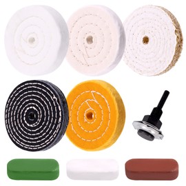 Tanstic 9Pcs 4'' Buffing Polishing Wheels Set Soft(30Ply)/ Fine(50Ply)/ Medium(38Ply)/ Coarse 1/2" Thick with 1/2" Arbor Hole with 1/4" Shank and 3Pcs Polishing Compounds for Bench Grinder or Drill