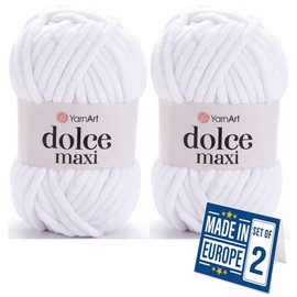 2 Skein Yarn Art Dolce Maxi, Premium Velvet Yarn, Super Soft Bulky 6 Fluffy Bulky for Knitting Crocheting Crafting Blanket Amigurumi, Soft Velvet Baby, Durable for Shedding, 200gr 76 Yards (741)