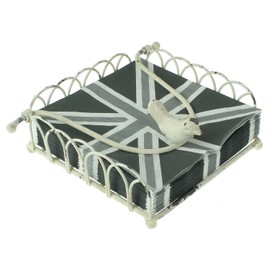 Beautiful antique napkin stand in cream white. With a bird on the holder. Nostalgia. Distressed look. Vintage. Shabby chic. Metal. With weight lever. 18 x 18 cm. Napkin basket. Table decoration