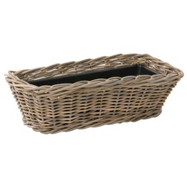 Kouboo Rectangular Rattan Planter Basket - 2.5 Gallon Capacity Plastic Pot Liner with Drain Holes Included - No Saucer - Indoor and Outdoor Use
