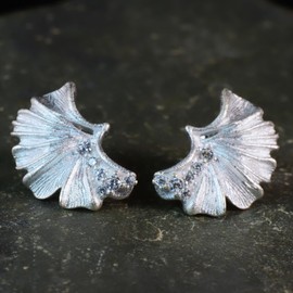 NicoWerk SOS602 Women's Earrings 925 Silver Stud Earrings in Ginkgo Leaf Shape with Stone Shiny Unusual