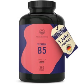 TRUE NATURE Vitamin B5 - 365 Capsules - 500 mg Pantothenic Acid High Dose - 1 Year Supply - Vegan - German Production - TRUE NATURE