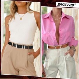 SANSTHS 2 Pack Women Belt for Jeans Pants, Simple Fashion Ladies Waist Belt with Silver Buckle, 1inch Width, Black+Brown M