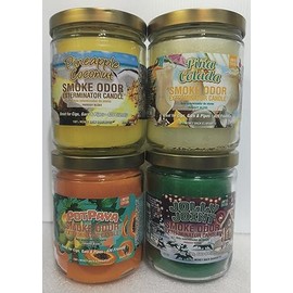 Smoke Odor Exterminator 13 oz Jar Candles Pineapple Coconut, Assortment (4) Includes Pineapple Coconut, Pina Colada, Jolly Joint & Potpaya.