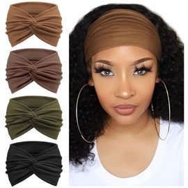 AQOKKA Extra Wide Headbands for Women Large Turban Headband Non Slip Boho Elastic Hairband Hair Twisted Knot Head Bands Accessories