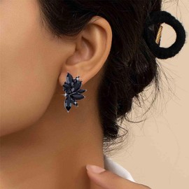 Aneneiceera Vintage Black Cluster Crystal Earrings Black Rhinestone Leaf Stud Earrings CZ Olive Branch Earrings Punk Geometric Cz Earrings Jewelry for Women