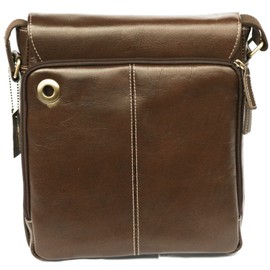 Enzo Design Top Grain Leather Messenger Bag - Adjustable Shoulder Strap - Brown