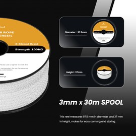 Abma Cord Polyester Rope Cord 3 mm x 30 m on Spool White