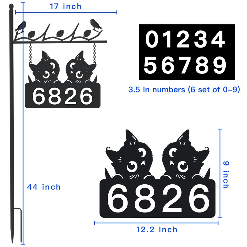 Metal Cat Address Sign, Home Numbers Plaque, Address Post Sign