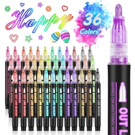 AOMEES Glitter Pencils Magic Pens Special Christmas Gifts Ideas: 36 Outline Magic Marker Pens Set, Birthday Christmas Gifts Teens Girls 4-12 Years Old Craft Supplies