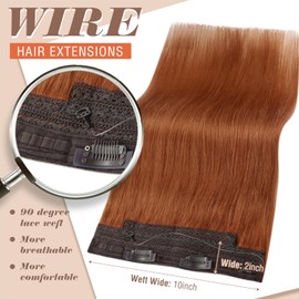 Sunny Wire Hair Extensions Real Human Hair Fish Line Human Hair Extensions Invisible Wire Extensions Copper #350 14 Inch