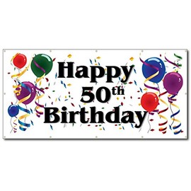 VictoryStore Banners - Happy 50th Birthday - 4 feet x 8 feet Vinyl Banner