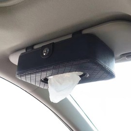 FUPUTWO Tissue Case, Car Tissue Cover, Visor, Storage, Rectangle, Includes Box (Black)
