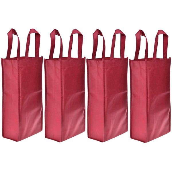 Cosmos 4 Pack Non-Woven 2-Bottle Wine Tote Bag Holder, Reusable Gift Bag - Dark Red