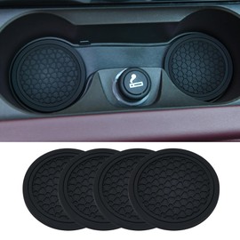 Honibaoto 4PCS Car Cup Holder Coasters, 2.75 Inch Non-Slip Insert Water Bottle Holder Pads, Dustproof Automotive Interior Accessories Mat, Universal for Vehicles, Trucks, RVs (Black)