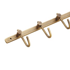 WINCASE Antique Brass Hook Rack, 6 Hooks Coat Rack, Bath Wall Hook Rack Vintage Mounted Brushed Brass Bathroom Row Hooks Rustic Towels Coats Hooks