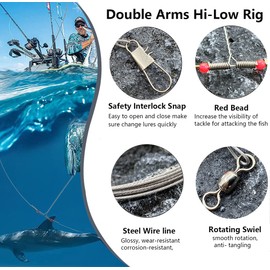 YOTO Fishing Tackle Leaders,Hi-Low Rig,Double Arms Saltwater Stainless Steel Leader with Swivels,High-Strength Fish Wire Gear Equipment, Fishing Gift