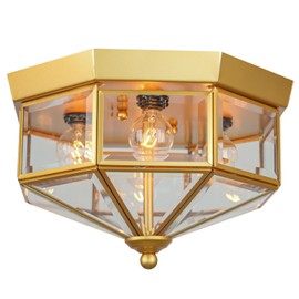 4 Lights Outdoor Ceiling Light, Hallway Lighting Fixtures, Farmhouse Ceiling Light Fixtures E12 Bulbs Beveled Glass Flush Mount Ceiling Fixtures for Stairway, Porch, Foyer Entryway (Bulb Not Included)