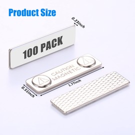 Chinco 100 Sets Magnetic Name Tags Name Tag Magnet Adhesive Badge Metal Pin Magnetic Back Silver Nametag Fasteners for Trade Shows Shirts(2 Neodymium Magnets)