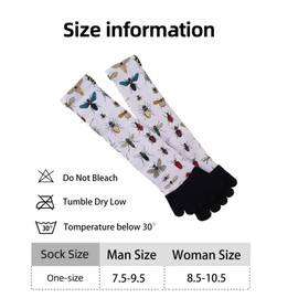 VronTaliy Colorful Insect Pattern Toe Socks, Fun Bug Design Crew Socks for Men and Women, Comfortable Five Finger Fit, Polyester Blend, Unique Nature-Inspired Gift