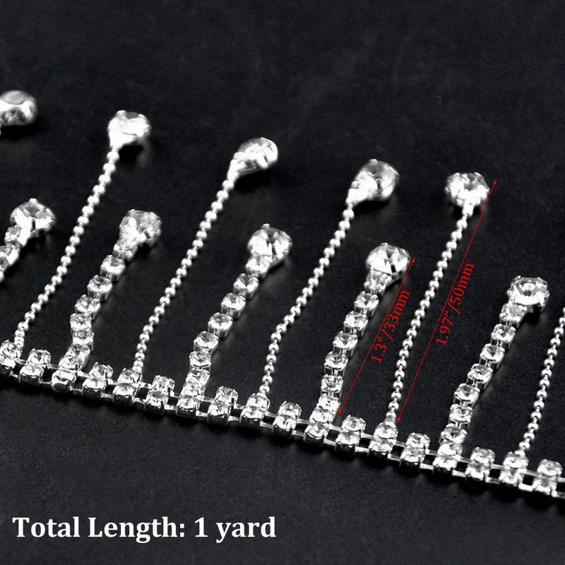 BGTXINGI 1 Yard Crystal Rhinestone Tassel Chain Diamond Tassel Close Trimming