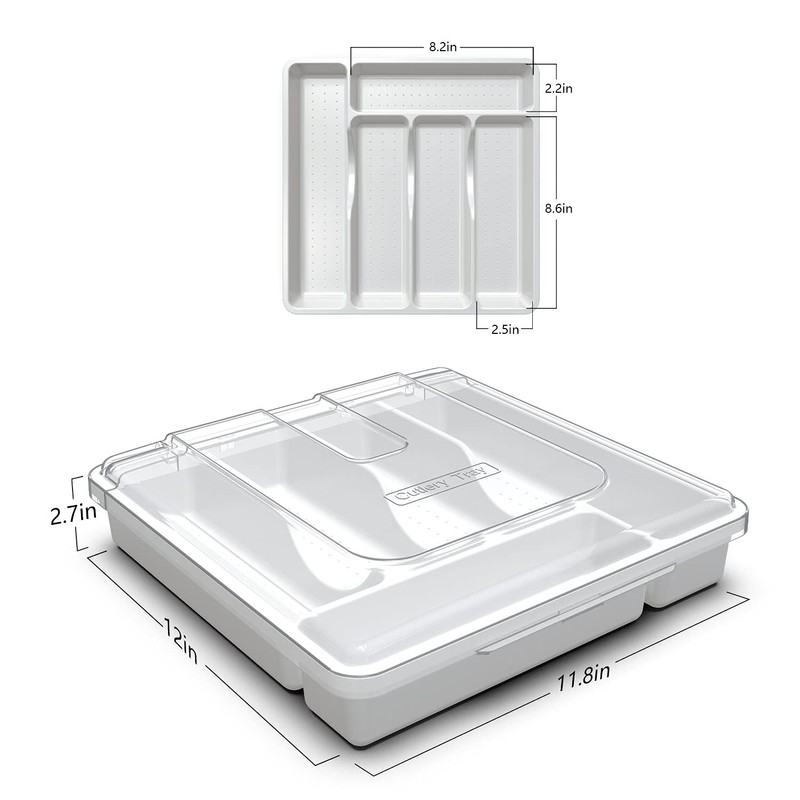 QINOL Silverware Organizer with Cover, Portable Cutlery Holder Flatware Tray