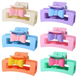 Big Hair Claw Clips for Women Bowknot Claw Clips for girls Large Claw Clip for Thin Thick Curly Hair 90's Strong Hold 4.33 Inch Nonslip Matte Hair Clips (6 Pcs)