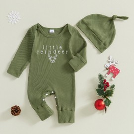 YOKJZJD Newborn Baby Girl Boy Christmas Outfit Mitten Cuffs Knitted Long Sleeve Romper Jumpsuit Bodysuit Hat Fall Clothes (Green, 3-6 Months)