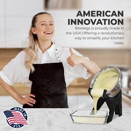 Engenuit USA Made BowLegs Adjustable Mixing Bowl Holder – 9"x9" Sturdy Kitchen Support for Easy Bowl Transfers – Durable Black Design – Ideal for Home & Everyday Cooking