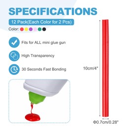 WorkBless 12-Pack Colored Hot Glue Sticks, 0.27in x 4in Length, Vibrant Adhesive for Crafts, DIY, and Decor