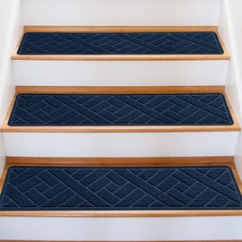 OXKVPVF 15 Pack 8 "X 30" Non-Slip Carpet Stair Treads for Indoor Wooden Steps, Made of Polyester and Reusable Adhesive, Suitable for Kids Elders and Pets（Navy Lines）