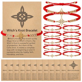 Hinly 12 Pcs Witches Knot Bracelets Set Stainless Steel Celtic Knot Wiccan Symbol Pagan Triple Goddess Braided Adjustable String Weave Rope with Bead for Women Men Couple Geometric Witchcraft Jewelry