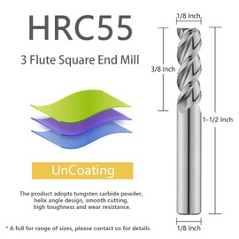 AYCHOLIZ 1/8" Carbide Square Nose End Mills Set 3 Flute Milling Cutter CNC Spiral Router Bits for Aluminum,Copper, Magnesium Alloys