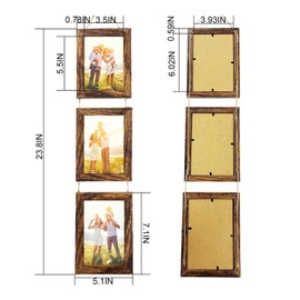 VMUZEDER 4x6 Wall Hanging Picture Frames Collage with 3 Opening Frames Brown