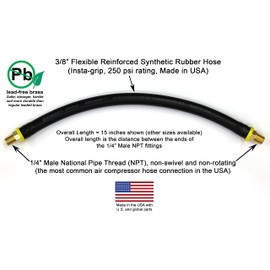 15-inch Short Air Compressor Hose: 1/4" Male NPT To 1/4" Male NPT Connections (Lead-Free Brass)
